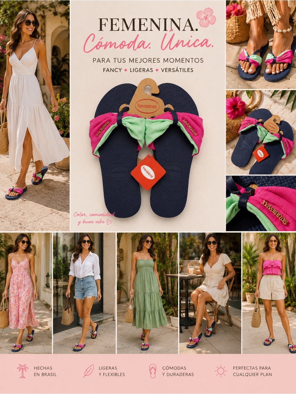 Havaianas Navy Blue Sandals with Pink and Mint Straps